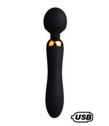 SHAKE Noir, Vibromasseur Wand USB en silicone médical avec 2 puissants moteurs indépendants - BQ107BLK